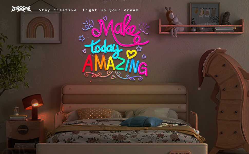 Make Today Amazing Neon Sign for Wall Decor Smart plug timer compatible USB-Powered Suitable for Kids Boys Room Study Room Gifts for Birthday(13.4x12.6 Inch)