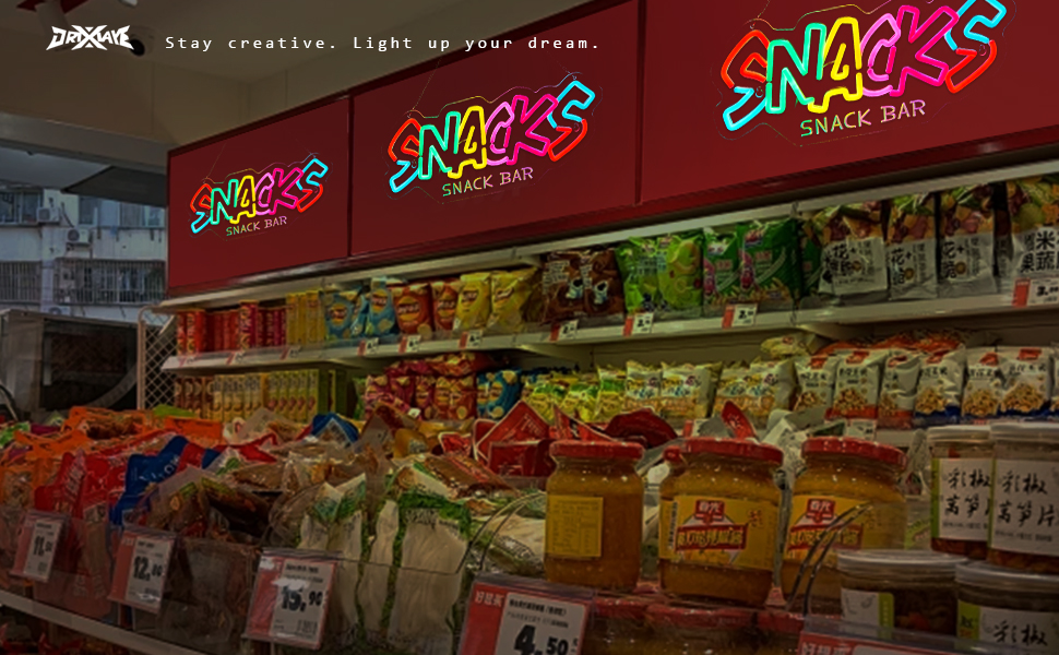 Snacks Neon Sign For Wall Decor Snack Shop Coffee Bar Candy Shop Art Decor (Blue + Red Snacks)
