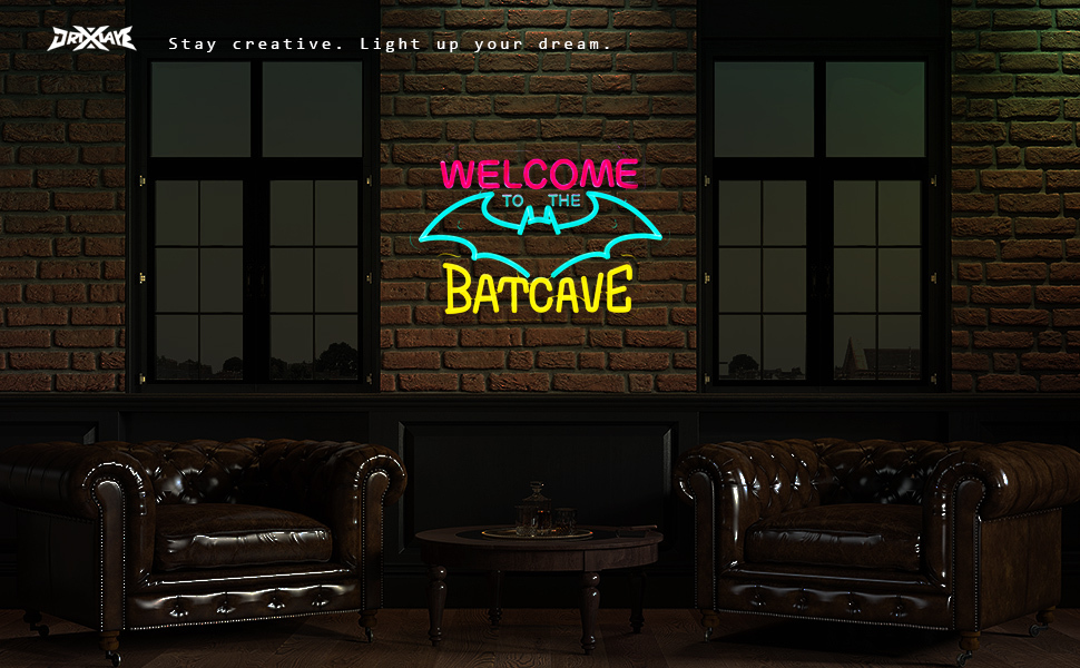 Bat Cave Neon Sign for Wall Decor Halloween Light Smart plug timer compatible USB-Powered Bedroom Man Cave Bar (16.5x10.8 Inch）