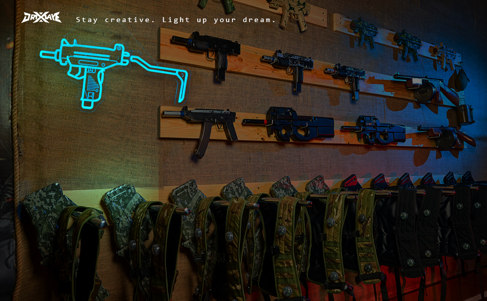 Gun Neon Sign UZI Sign for Wall Decor Large Size(23.4x11.2 Inch) Smart plug timer compatible USB Powered Man Cave Bedroom Decor