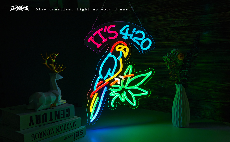 420 Neon Sign Green Leaf Neon Signs for Wall Decor 420 Decorations Led Signs with Dimmer for Pub Party Man Cave Room Art Decor Gift USB-Powered (16.2x12.6) Inch