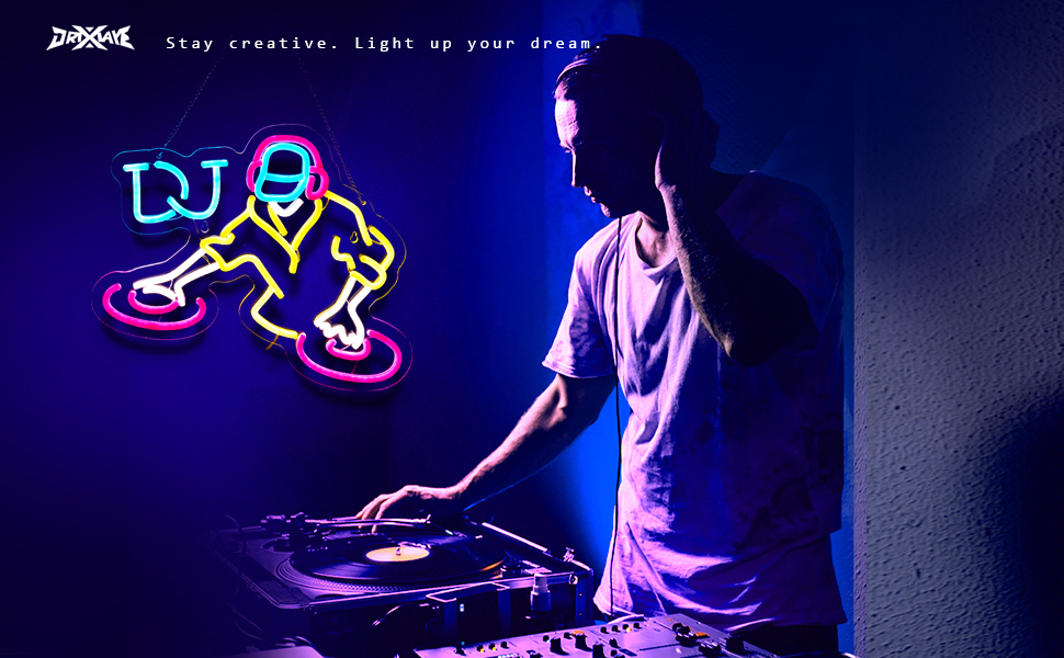 DJ Neon Sign for wall decor Teen Room Decor Gifts for Birthday Kids Room Art Decor Boys Playroom Bedroom Decor(16.3x12.2 in)