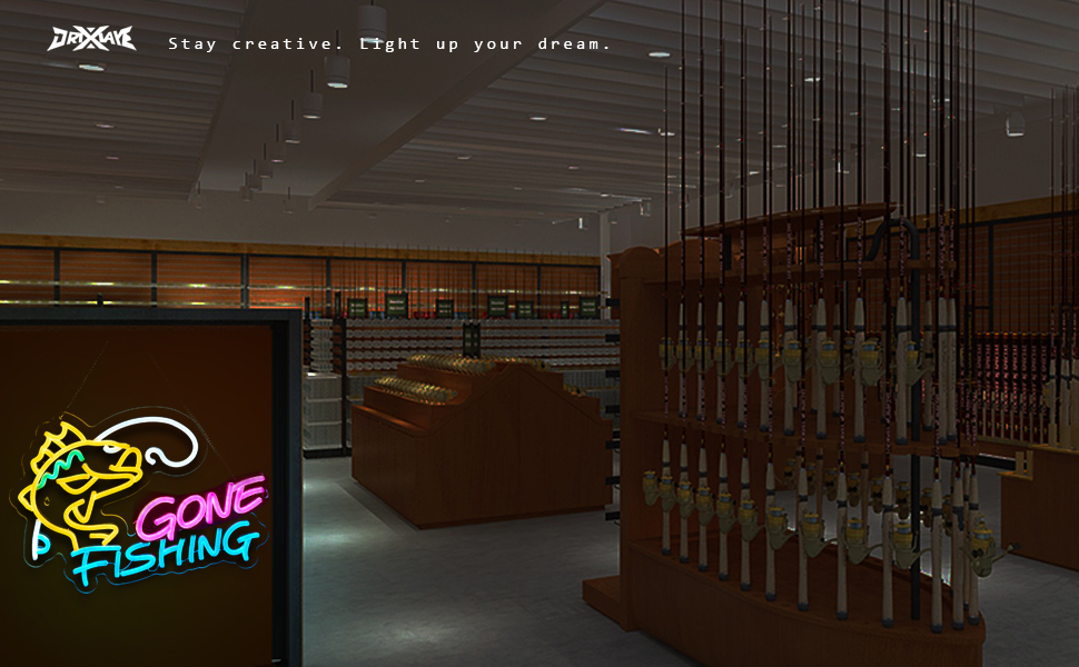 Fishing Neon Sign for Wall Decor Fishing Shop Fishing Gear Store Fisher Club Room Man Cave 5V/2A USB Powered Dimmable