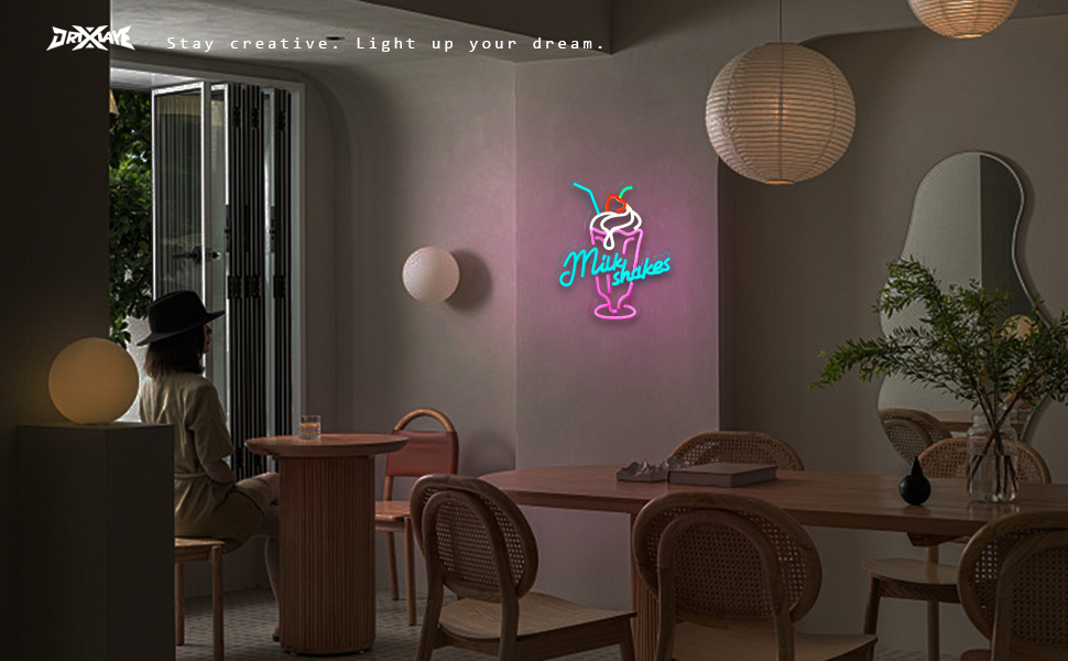Milk Shakes Neon Signs Ice Cream Neon Light Milk Tea LED Neon Light Milk USB Powered Dimmable(12.6x14.8 Inch)