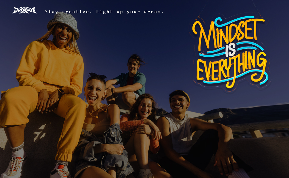Mindset is Everything Neon Sign for Wall decor Light Smart plug timer compatible USB-Powered Teen Room Gifts for Birthday Kids Boys Room Decor(12.8x12.5Inch)