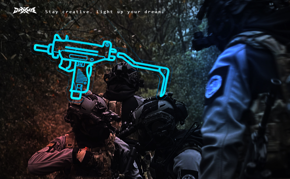 Gun Neon Sign UZI Sign for Wall Decor Large Size(23.4x11.2 Inch) Smart plug timer compatible USB Powered Man Cave Bedroom Decor