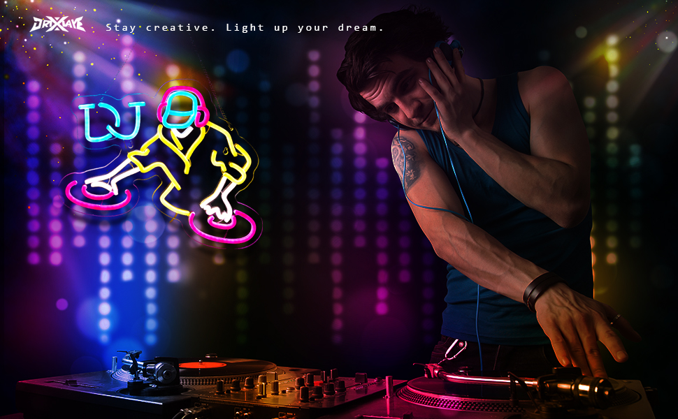 DJ Neon Sign for wall decor Teen Room Decor Gifts for Birthday Kids Room Art Decor Boys Playroom Bedroom Decor(16.3x12.2 in)