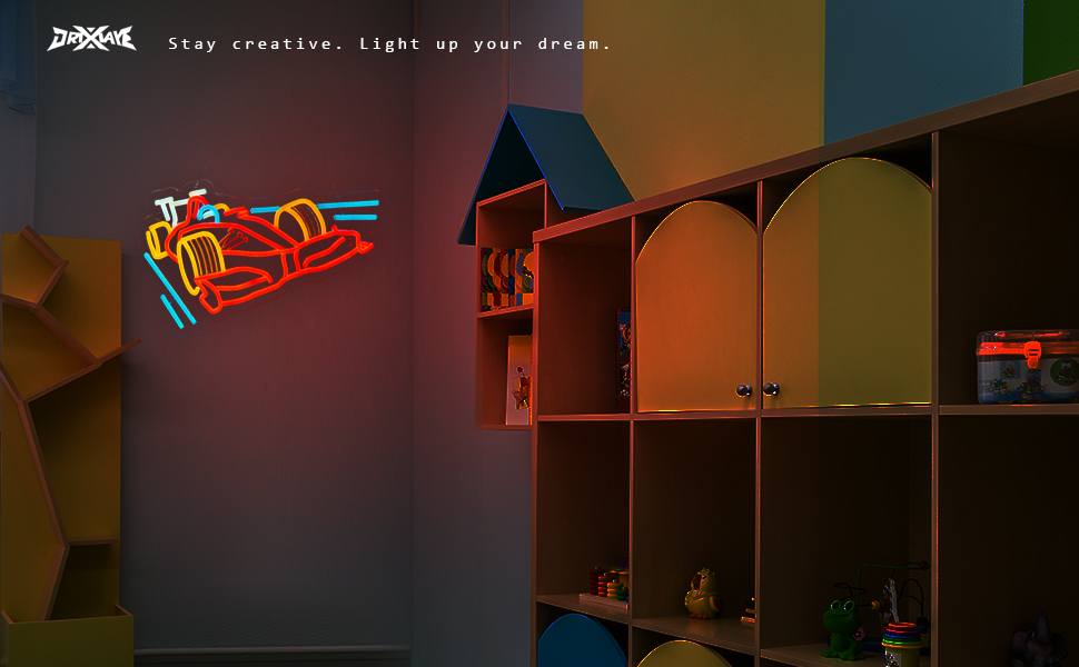 Race Car Neon Sign for wall decor Teen Room Gifts for Birthday Kids Boys Room Decor Playroom Decor(16.3 x10.7 in)