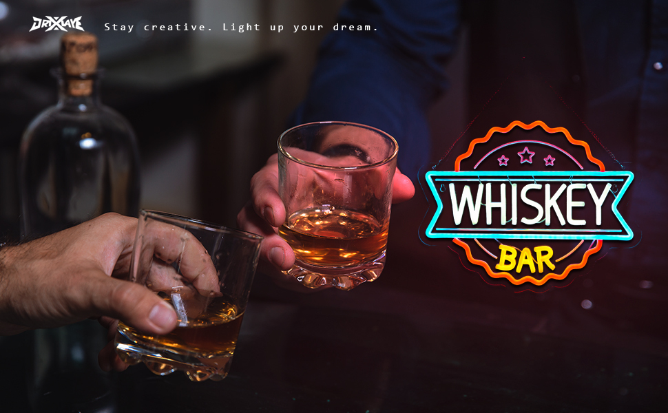 Whiskey Bar Neon Sign for wall decor Perfect for Home Bars, Pubs & Restaurants USB-Powered (15.6x12.4 Inches)