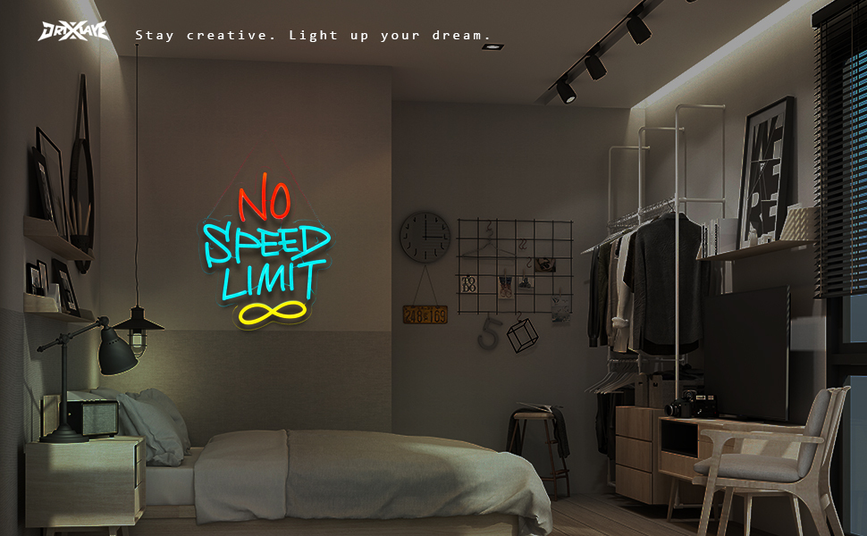No Speed Limit Neon Sign No Speed Limit Signs for wall decor Smart plug timer compatible USB-Powered Suitable for Kids Room Man Cave (12.6x14.9 Inch)