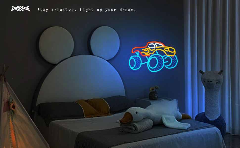Monster Truck Neon Sign for Wall Decor Teen Room Decor Gifts for Birthday Kids Boys Room Playroom Decor(16 x10.2 in)