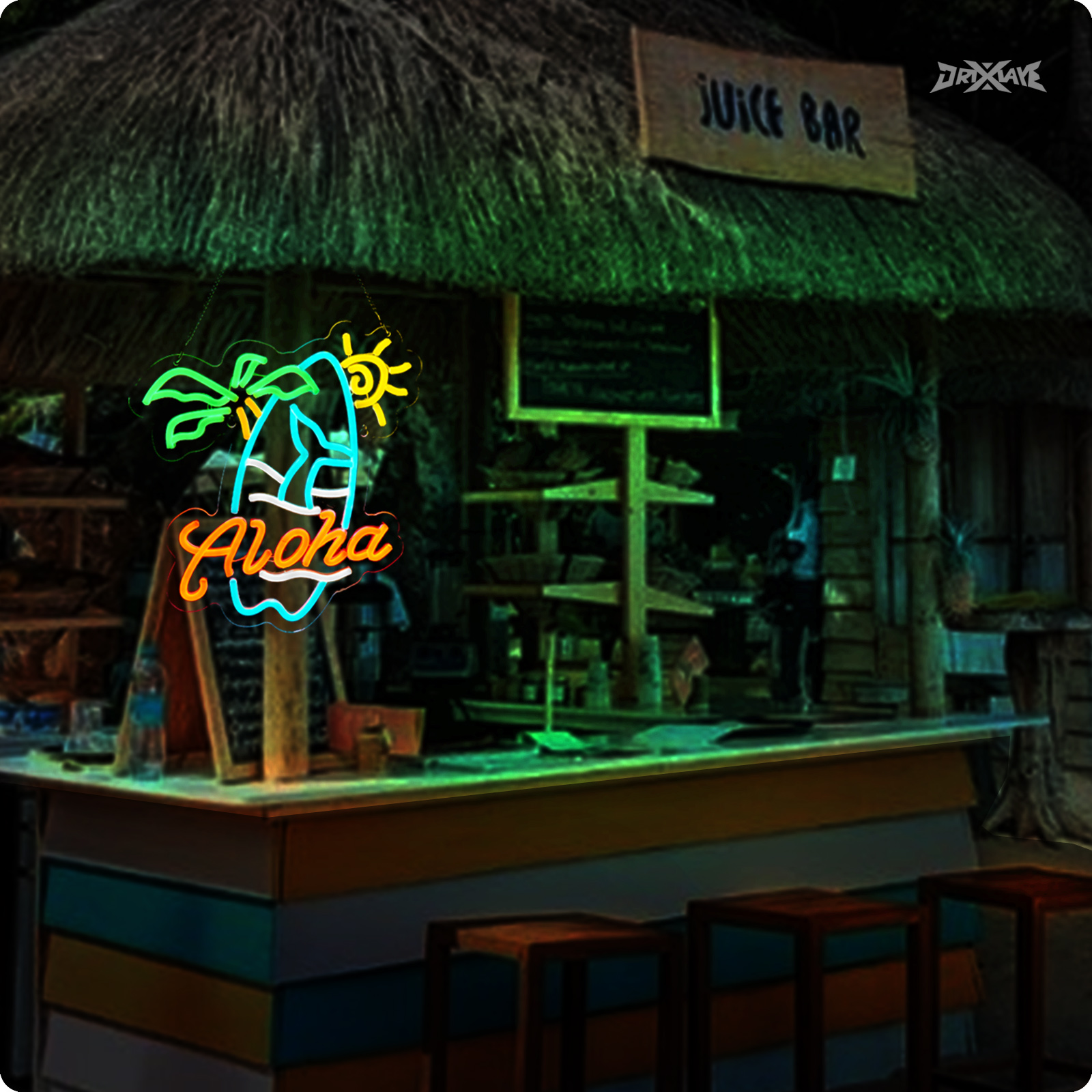 Aloha Palm Tree Tiki Bar Hawaiian Neon Sign for Wall Decor - Dimmable USB Powered