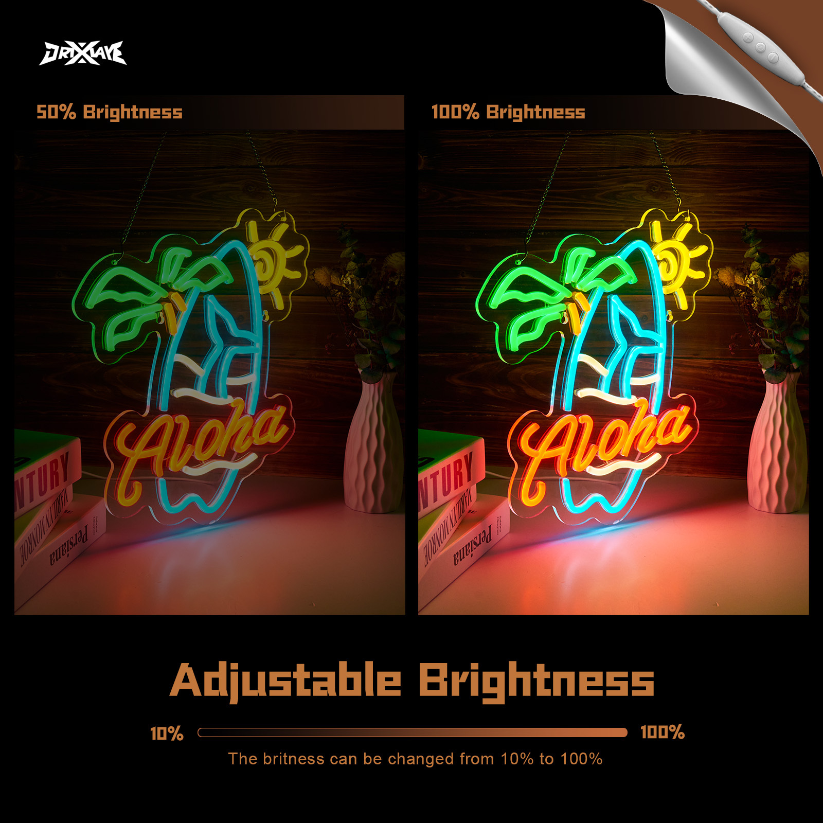 Aloha Palm Tree Tiki Bar Hawaiian Neon Sign for Wall Decor - Dimmable USB Powered