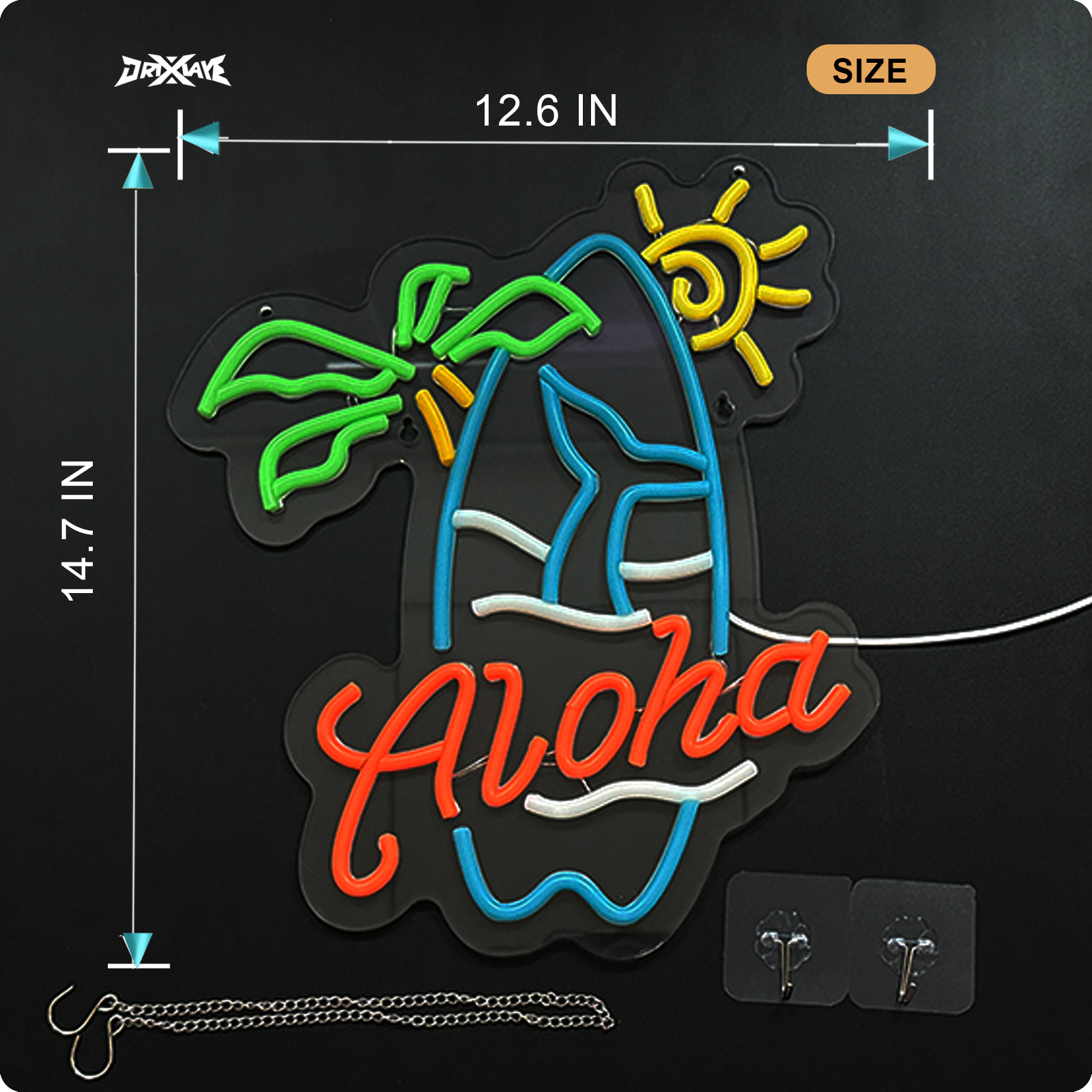 Aloha Palm Tree Tiki Bar Hawaiian Neon Sign for Wall Decor - Dimmable USB Powered
