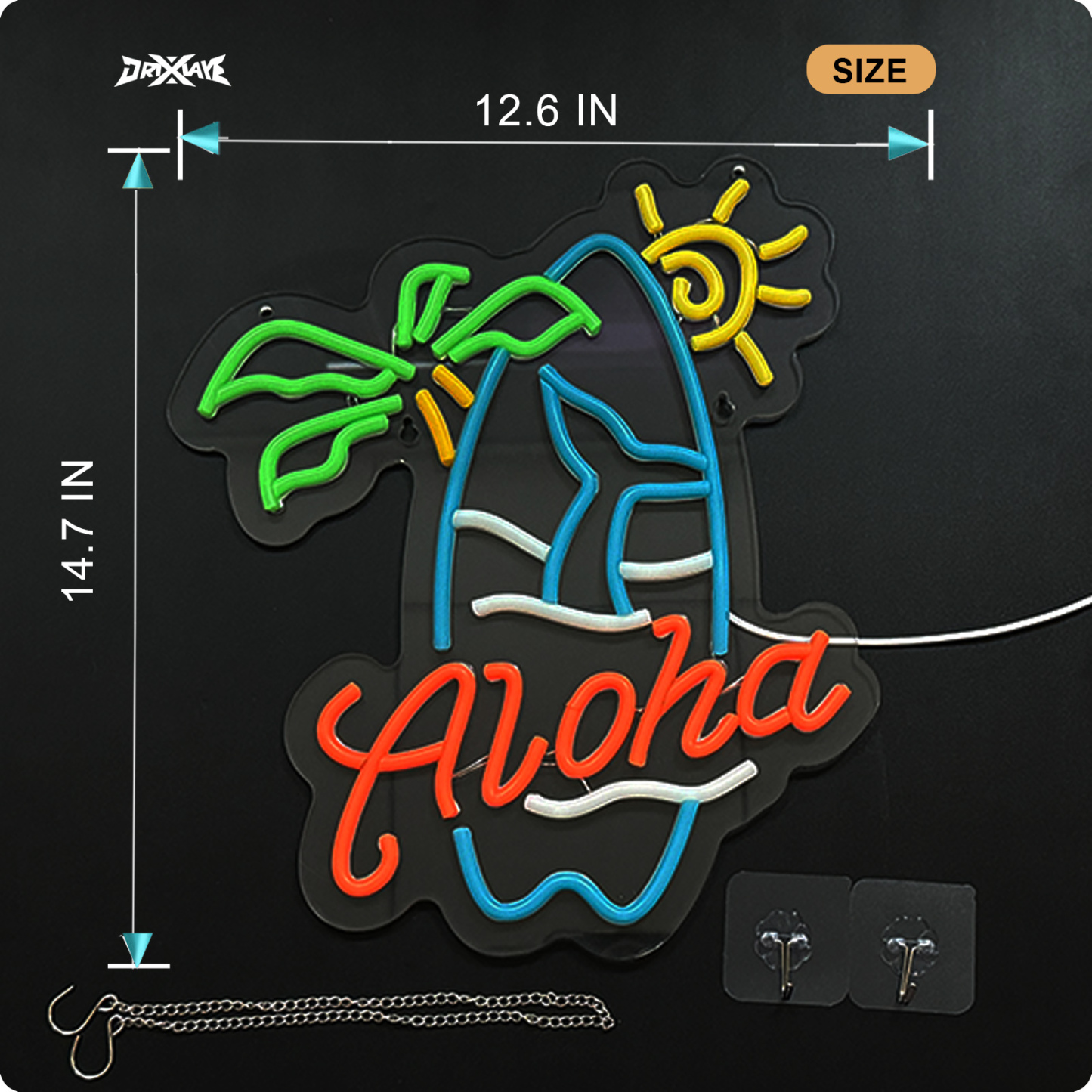 Aloha Palm Tree Tiki Bar Hawaiian Neon Sign for Wall Decor - Dimmable USB Powered