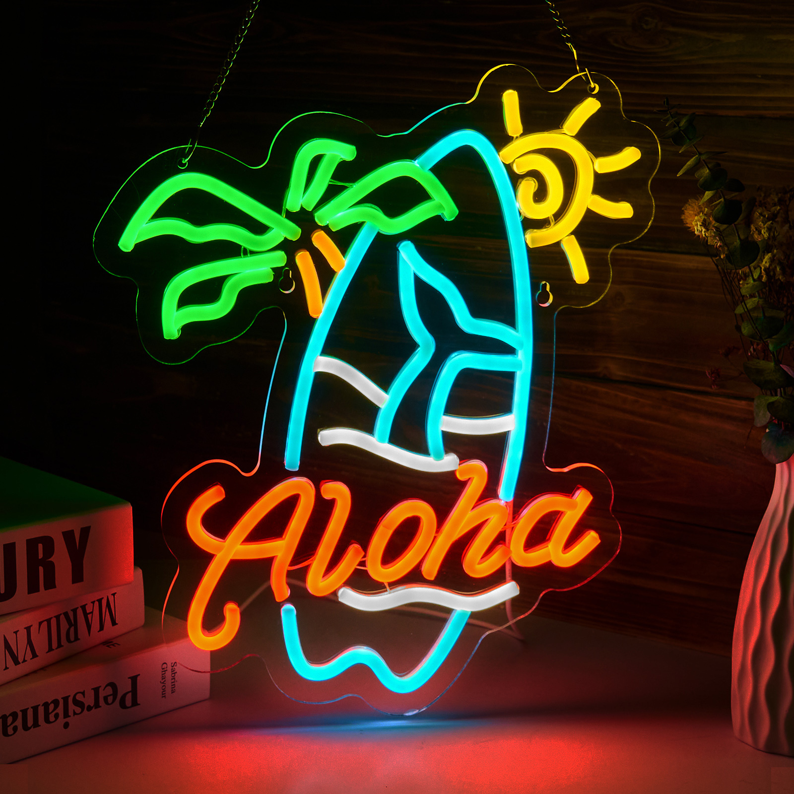 Aloha Palm Tree Tiki Bar Hawaiian Neon Sign for Wall Decor - Dimmable USB Powered