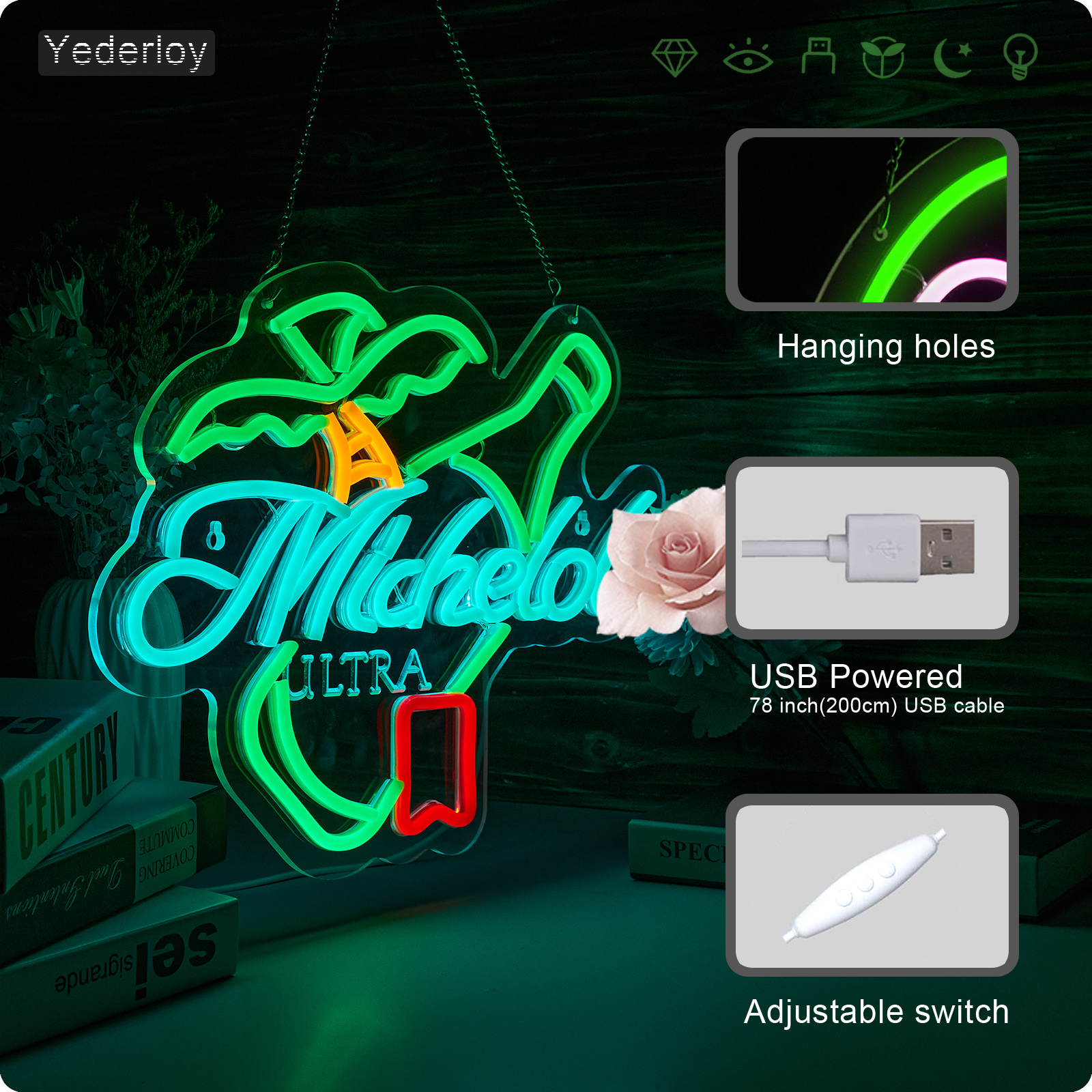 Beer Neon Sign Michelob Neon Light USB Powered Dimmable Man Cave Cafe Bistro Club Party Beer Bar Restaurant Decor