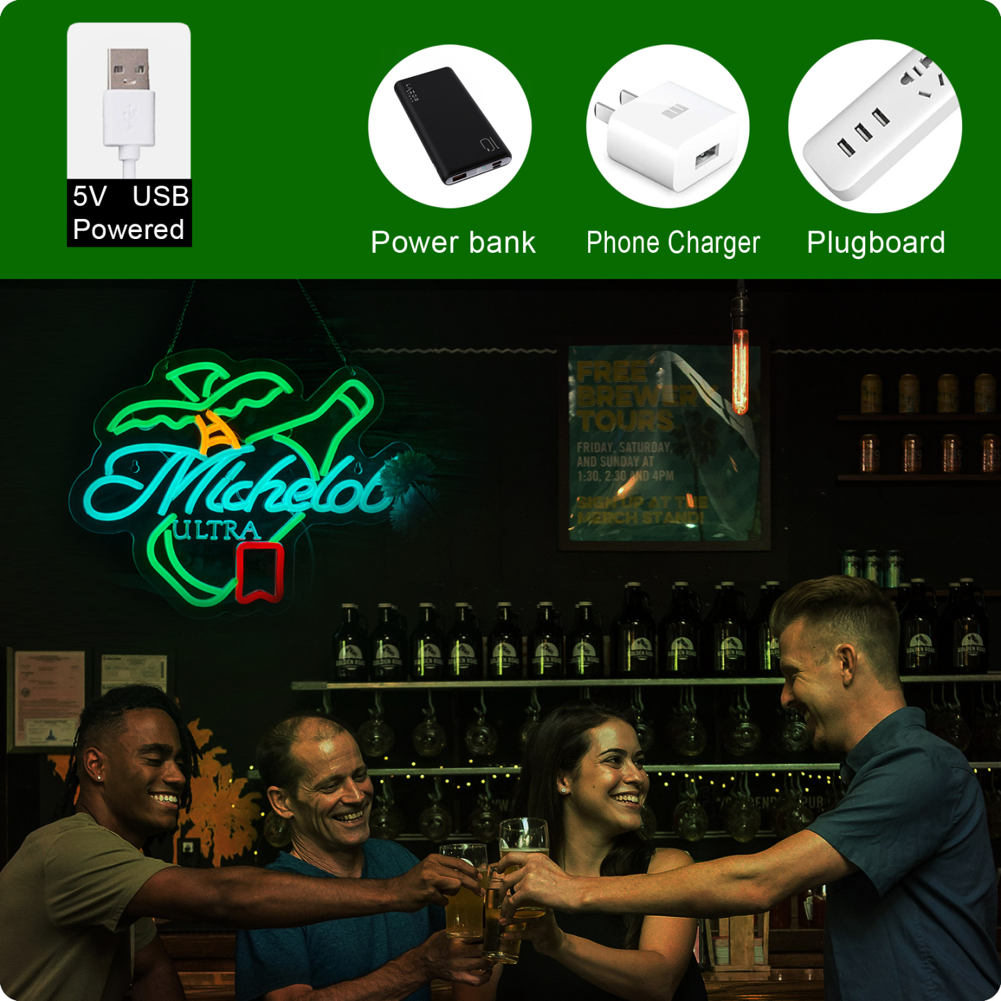 Beer Neon Sign Michelob Neon Light USB Powered Dimmable Man Cave Cafe Bistro Club Party Beer Bar Restaurant Decor