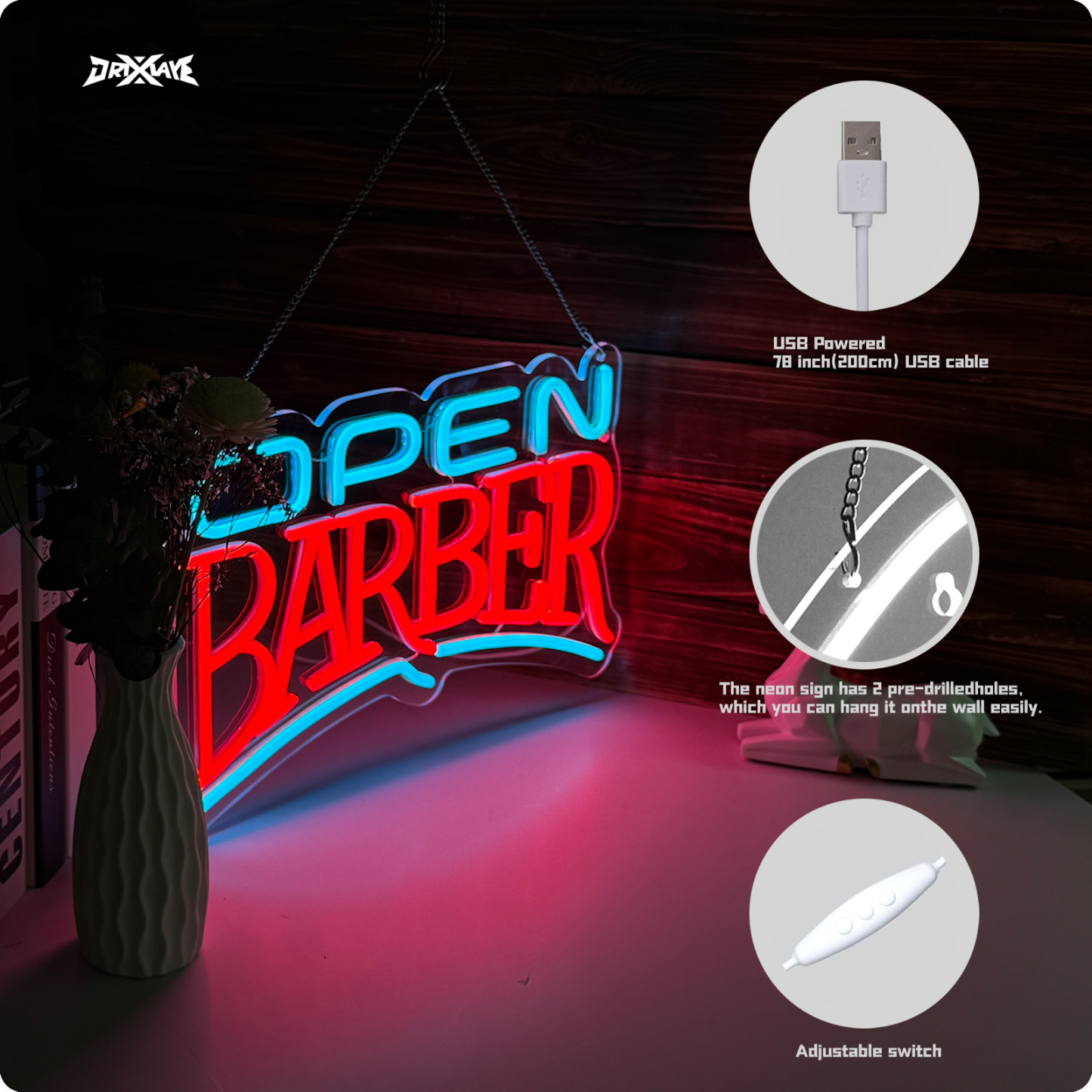 Barber Neon Sign Dimmable Barber led Sign for wall decor Barber Shops Hair Salon Barber Studio Art Decor