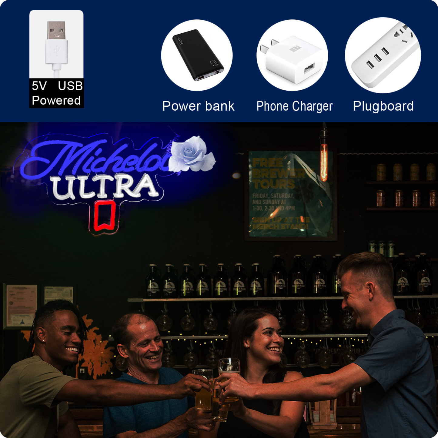 Beer Neon Sign Michelob Neon Light USB Powered Dimmable Man Cave Cafe Bistro Club Party Beer Bar Restaurant Decor