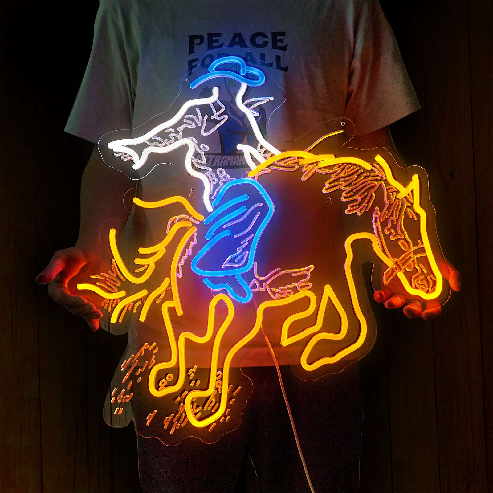 Cowboy neon sign for wall decor Large Size(22.5,21.4 in) Teen Room Decor Hip Hop Party Signs for Bedroom Man Cave Bar Store Home Party Gifts Birthday Party Home Art Decor (Blue + Yellow Cowboy)