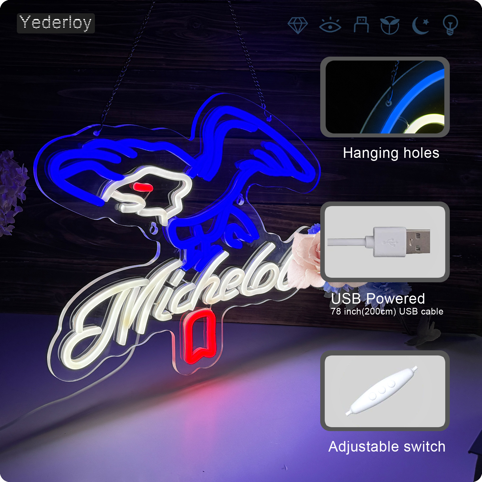 Beer Neon Sign Michelob Neon Light USB Powered Dimmable Man Cave Cafe Bistro Club Party Beer Bar Restaurant Decor