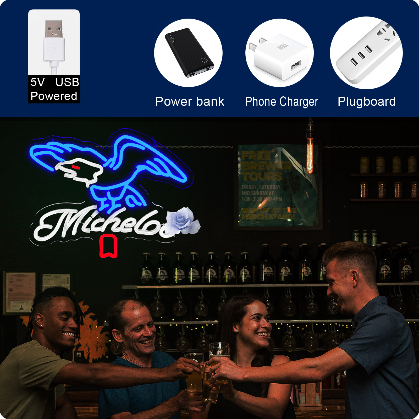 Beer Neon Sign Michelob Neon Light USB Powered Dimmable Man Cave Cafe Bistro Club Party Beer Bar Restaurant Decor