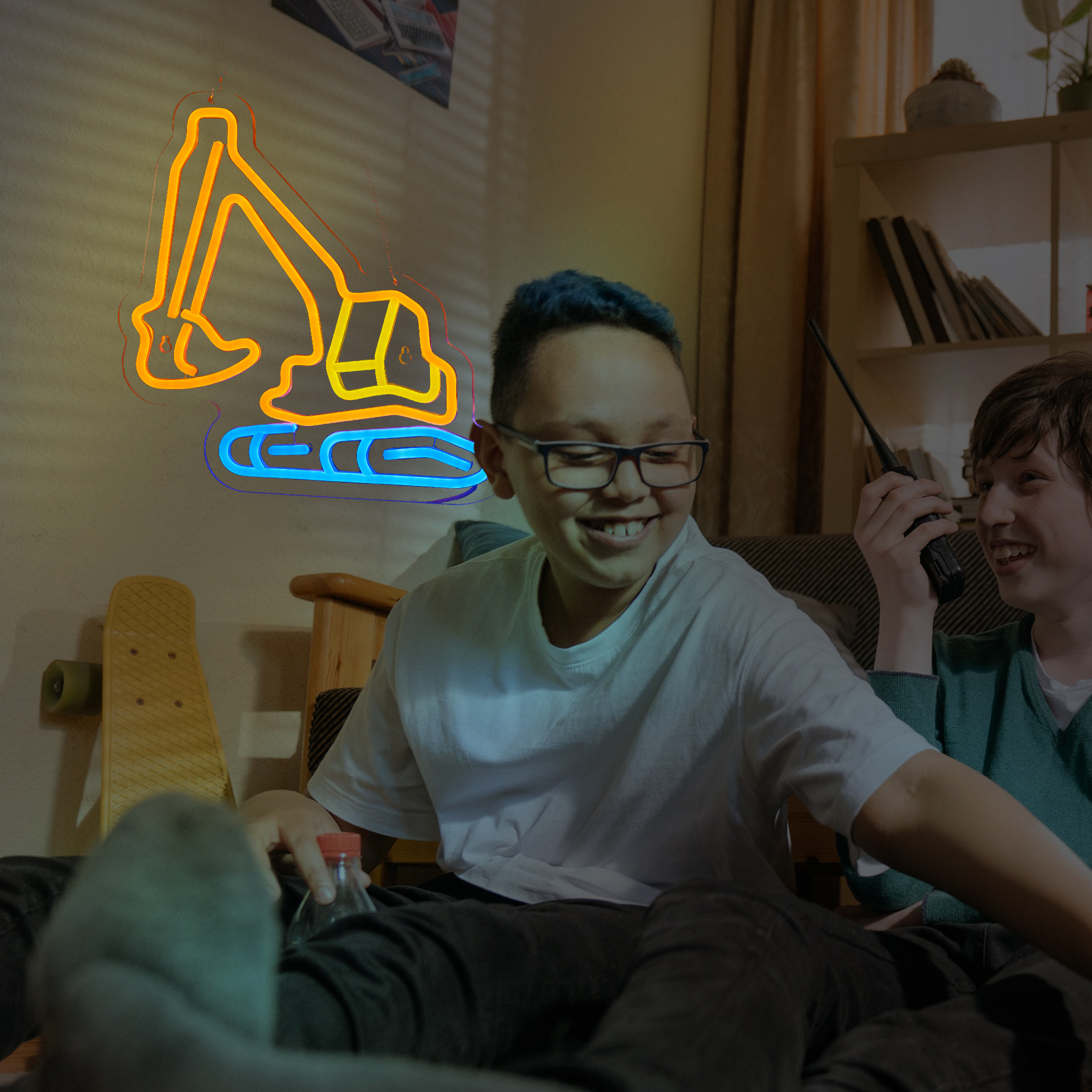 Engineering Vehicle Neon Sign for Wall Decor excavator LED neon sign Teen Room Decor Gifts for Birthday Kids Room Art Decor Boys Room Decor Playroom Decor (Orange+Yellow+Blue)
