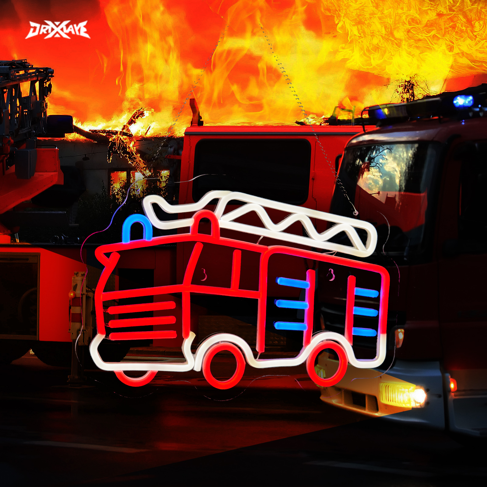 Fire Fighting Truck Neon Sign for Wall Decor Teen Room Decor Gifts for Birthday Kids Boys Playroom Decor (Red+White Fire Fighting Truck)