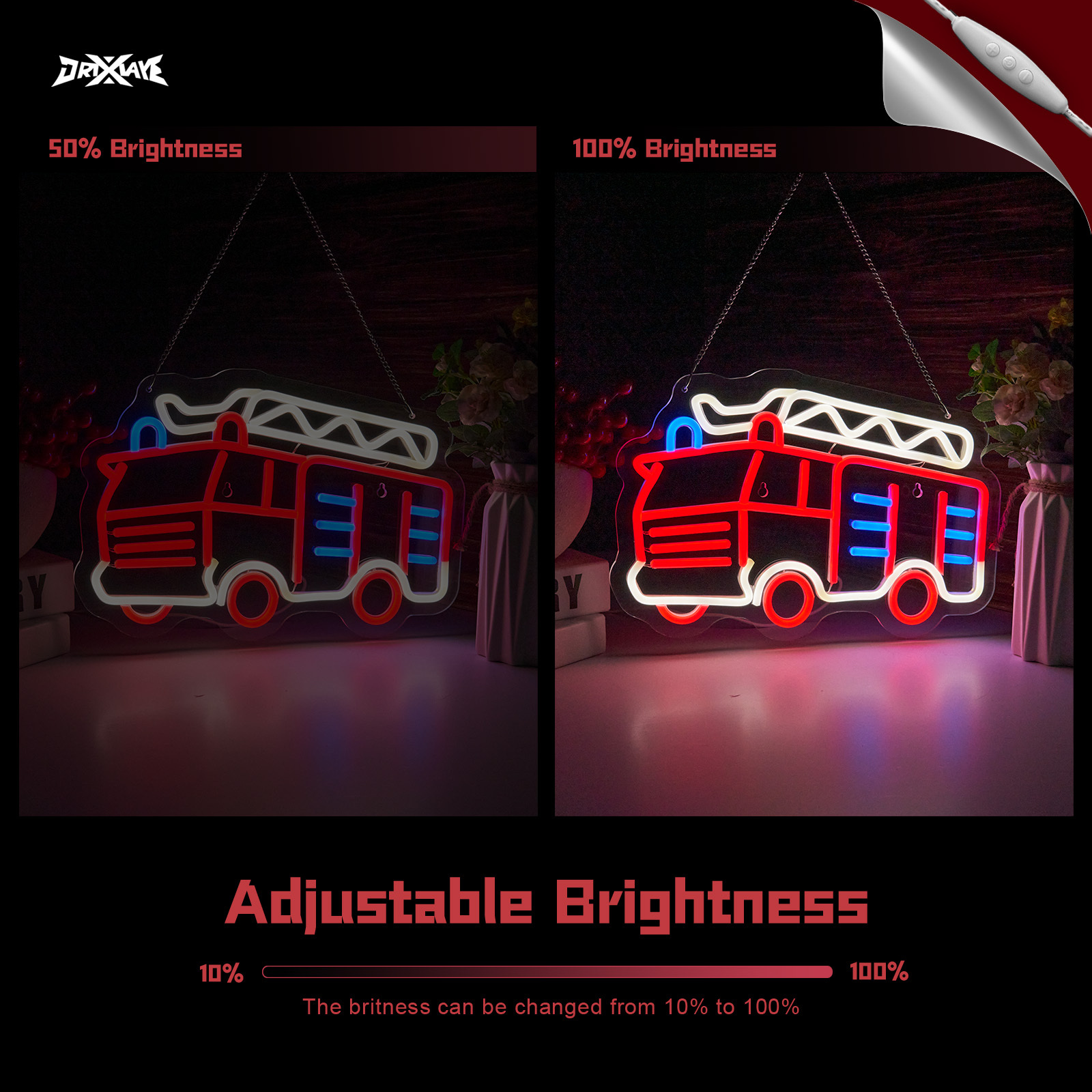 Fire Fighting Truck Neon Sign for Wall Decor Teen Room Decor Gifts for Birthday Kids Boys Playroom Decor (Red+White Fire Fighting Truck)