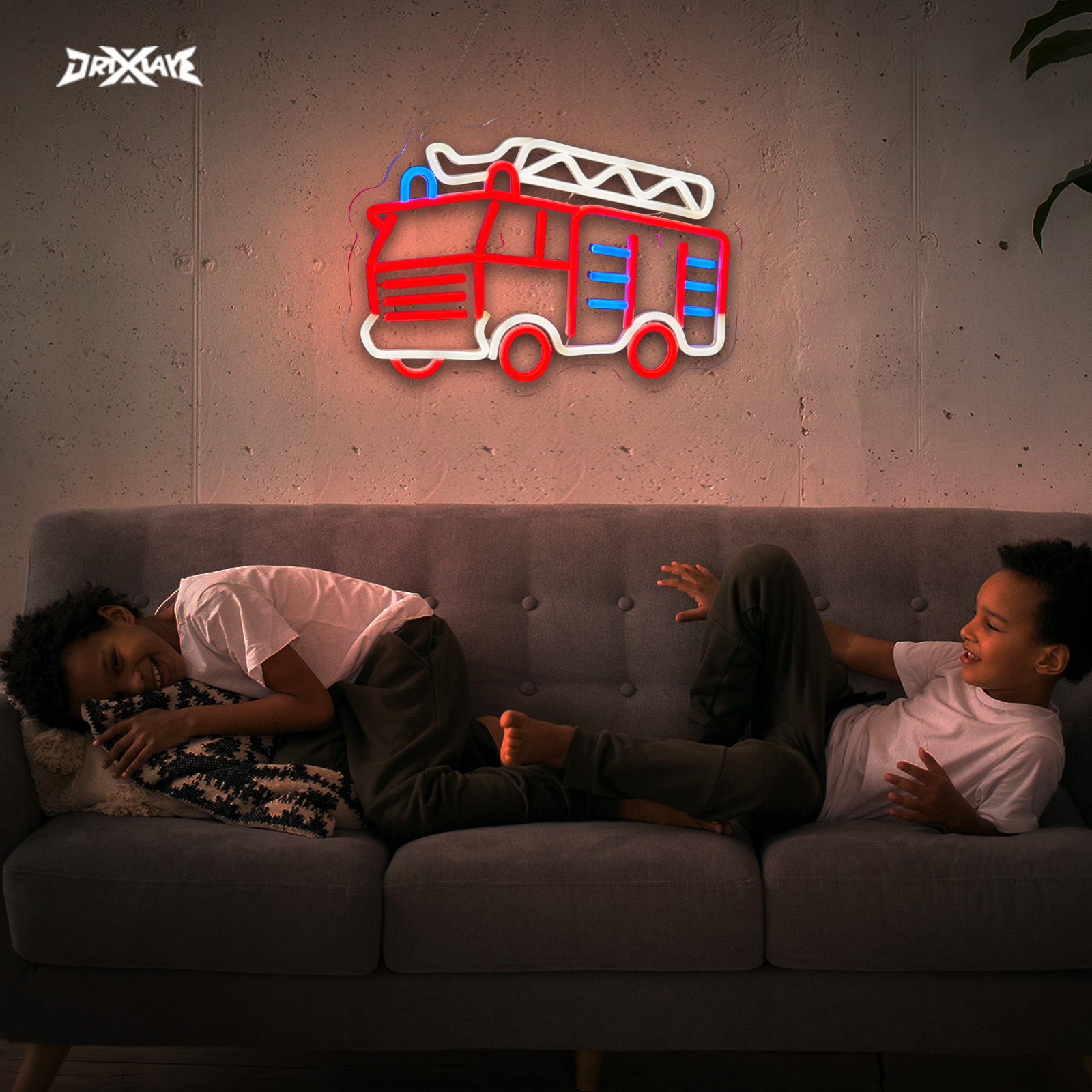 Fire Fighting Truck Neon Sign for Wall Decor Teen Room Decor Gifts for Birthday Kids Boys Playroom Decor (Red+White Fire Fighting Truck)