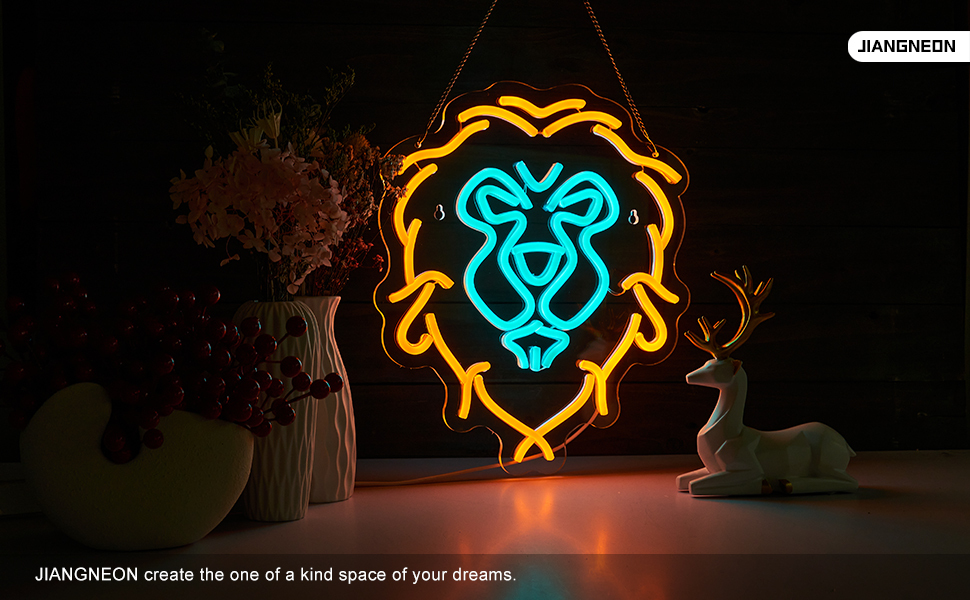 Lion Neon Sign The Alliance LED lignt for Wall Decor Kids room Bedroom Teens room Game room decor (Yellow + Blue Lion)