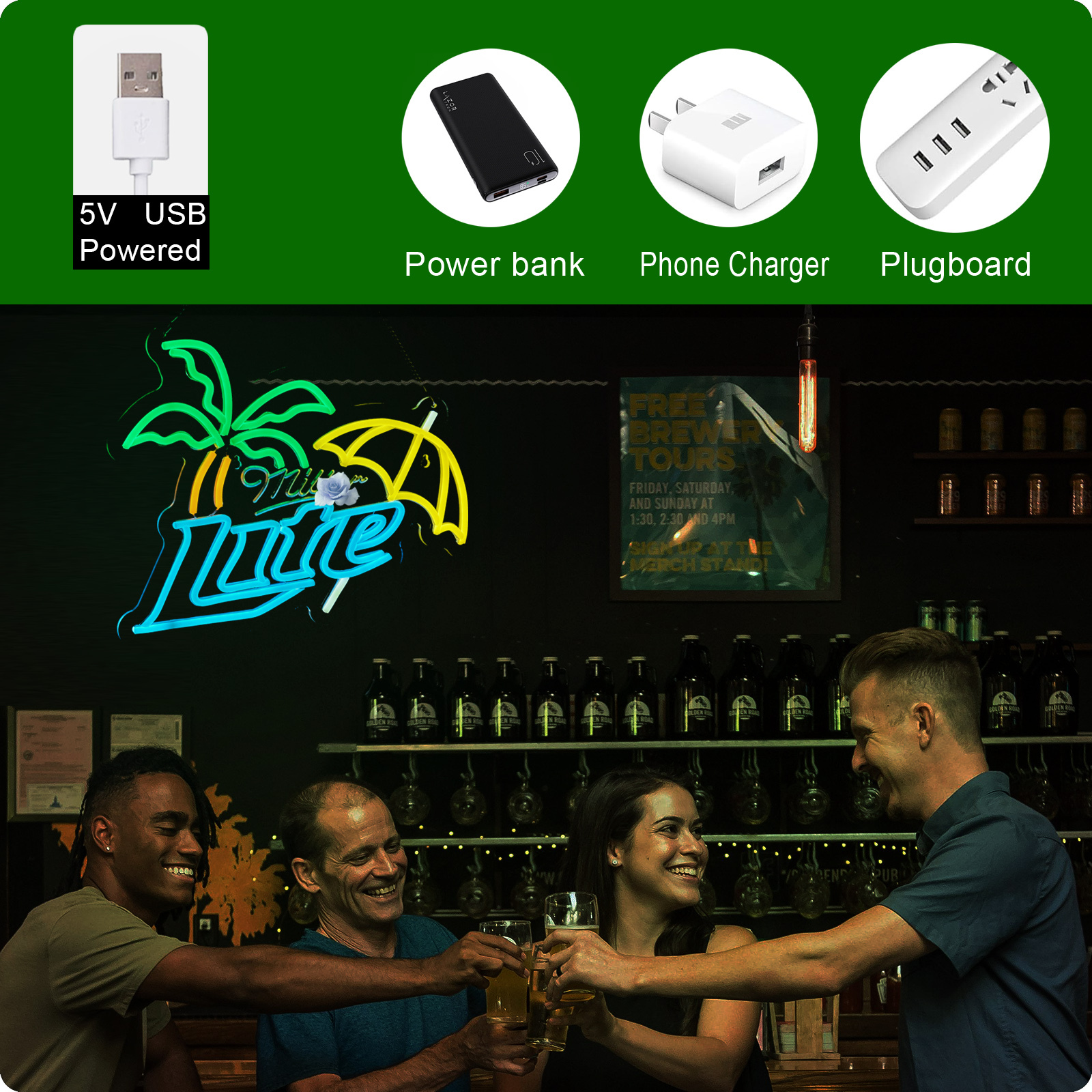 Beer Neon Sign Miller Neon Light USB Powered Dimmable Man Cave Cafe Bistro Club Party Beer Bar Restaurant Decor