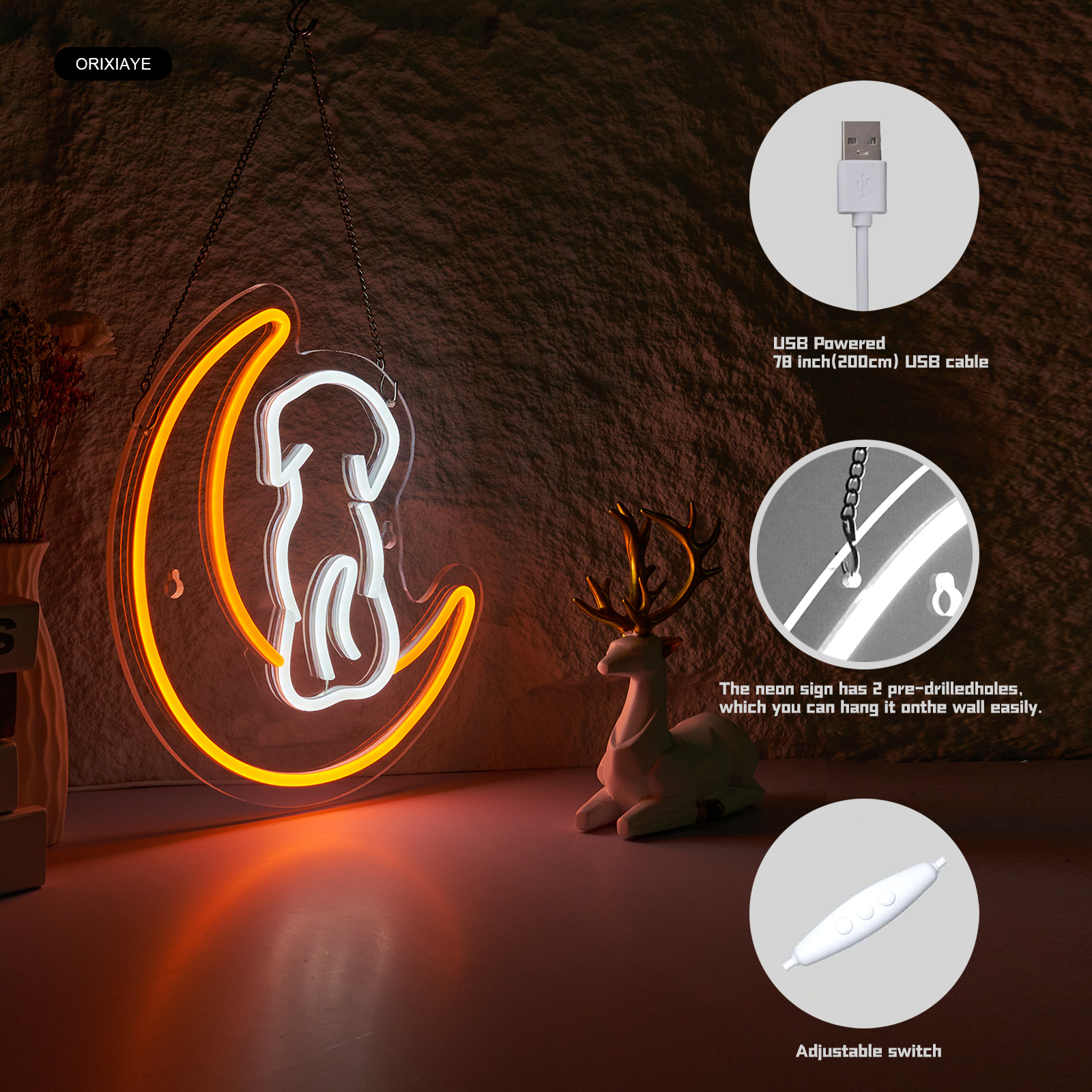 Dog Neon Sign Moon LED Lights for Wall Decor Teen Gifts for Birthday Kids Boys Room Decor Playroom Bedroom Decor