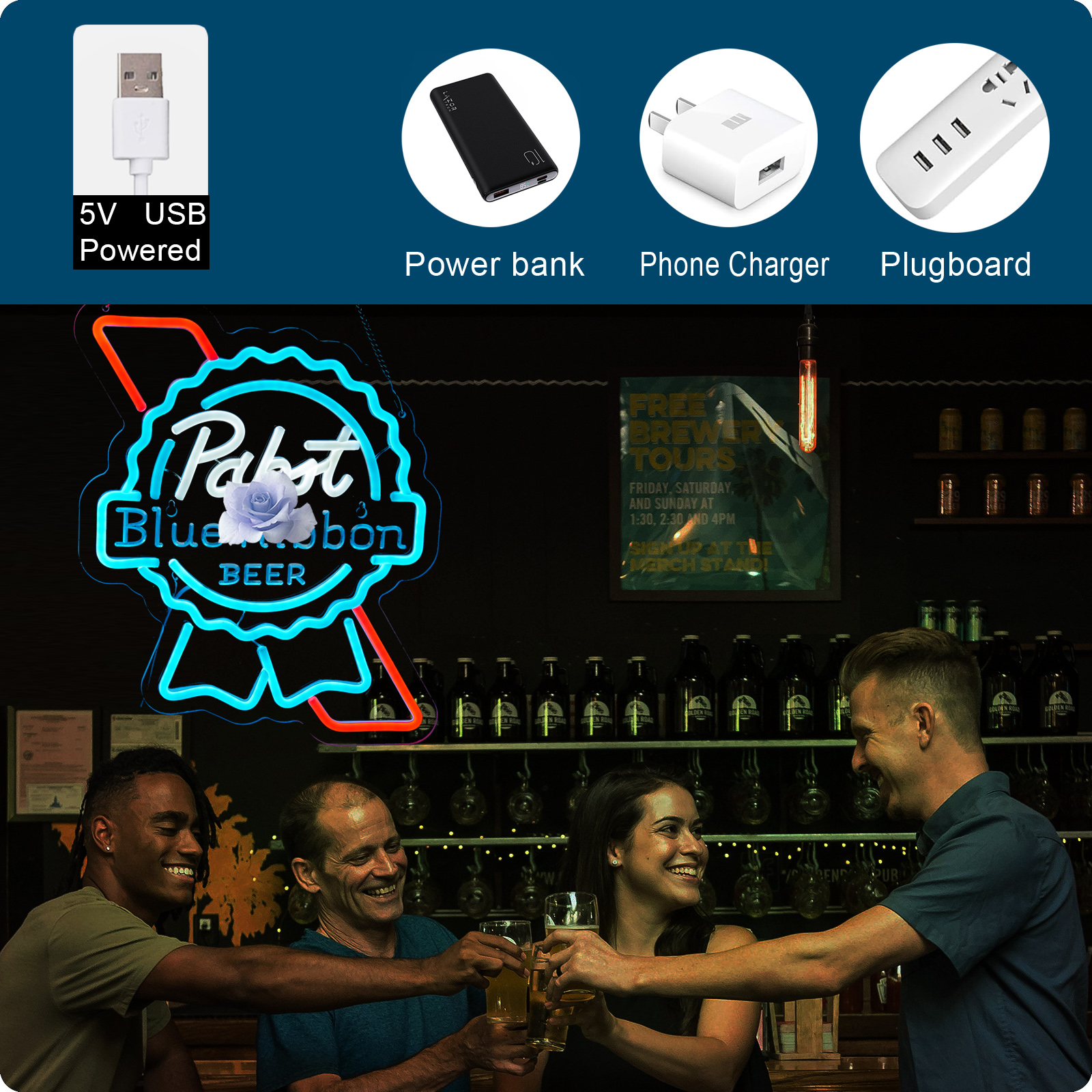 Beer Neon Sign Pabst Neon Light USB Powered Dimmable Man Cave Cafe Bistro Club Party Beer Bar Restaurant Decor