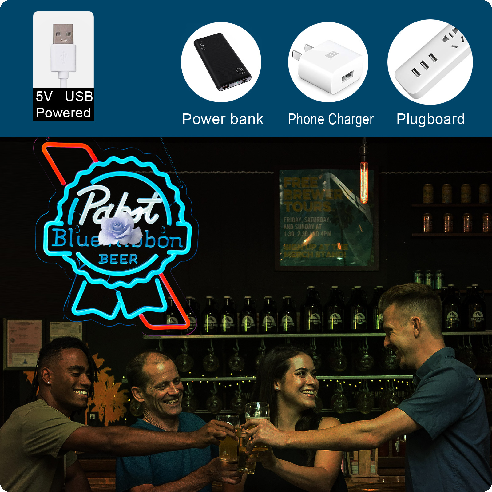 Beer Neon Sign Pabst Neon Light USB Powered Dimmable Man Cave Cafe Bistro Club Party Beer Bar Restaurant Decor