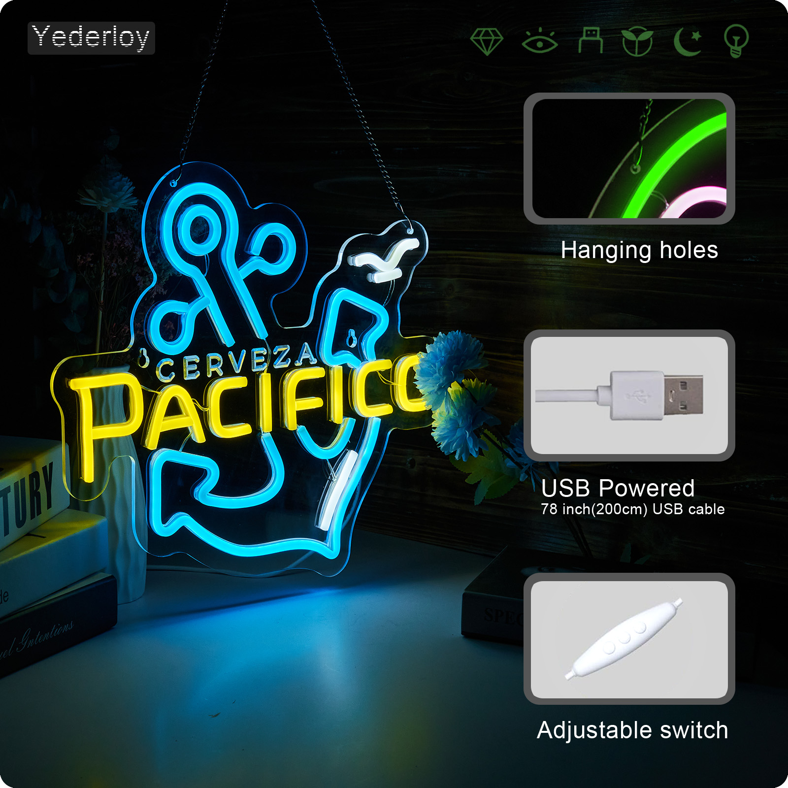 Beer Neon Sign Pacifico Neon Light USB Powered Dimmable Man Cave Cafe Bistro Club Party Beer Bar Restaurant Decor