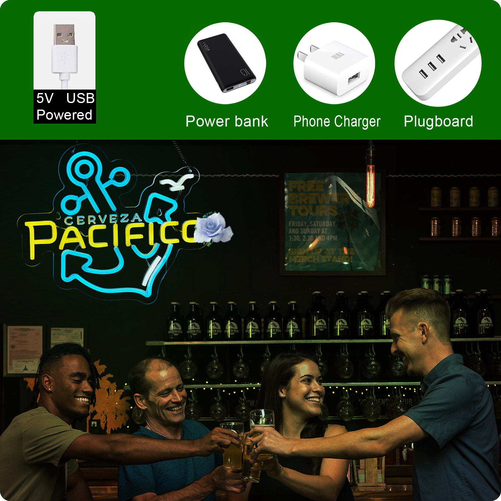 Beer Neon Sign Pacifico Neon Light USB Powered Dimmable Man Cave Cafe Bistro Club Party Beer Bar Restaurant Decor