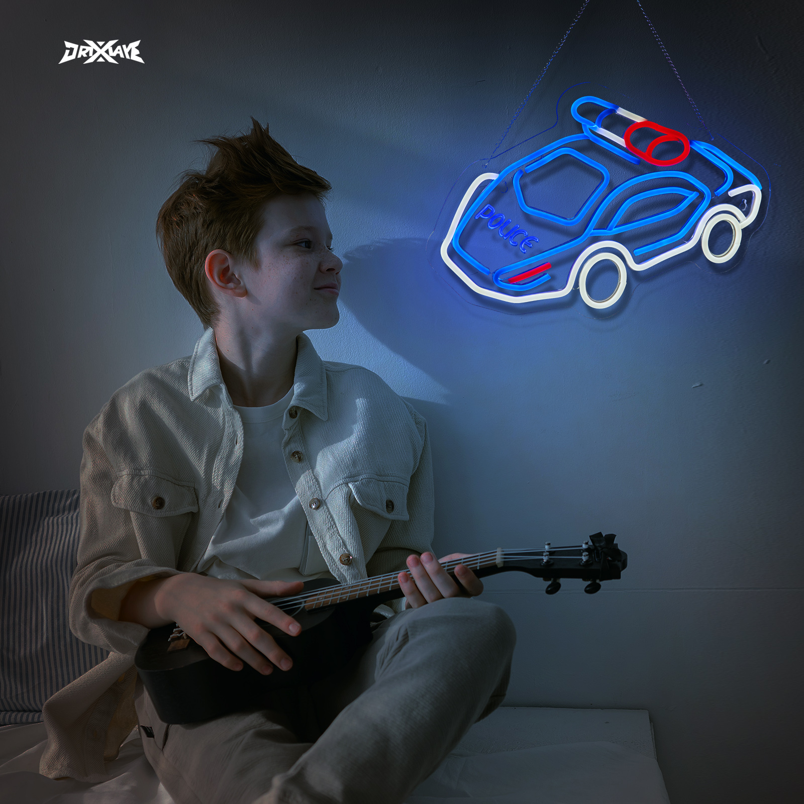 Police Car Neon Sign for Wall Decor Teen Room Decor Gifts for Birthday Kids Room Art Decor Boys Room Decor Playroom Decor(Blue + White Police Car)