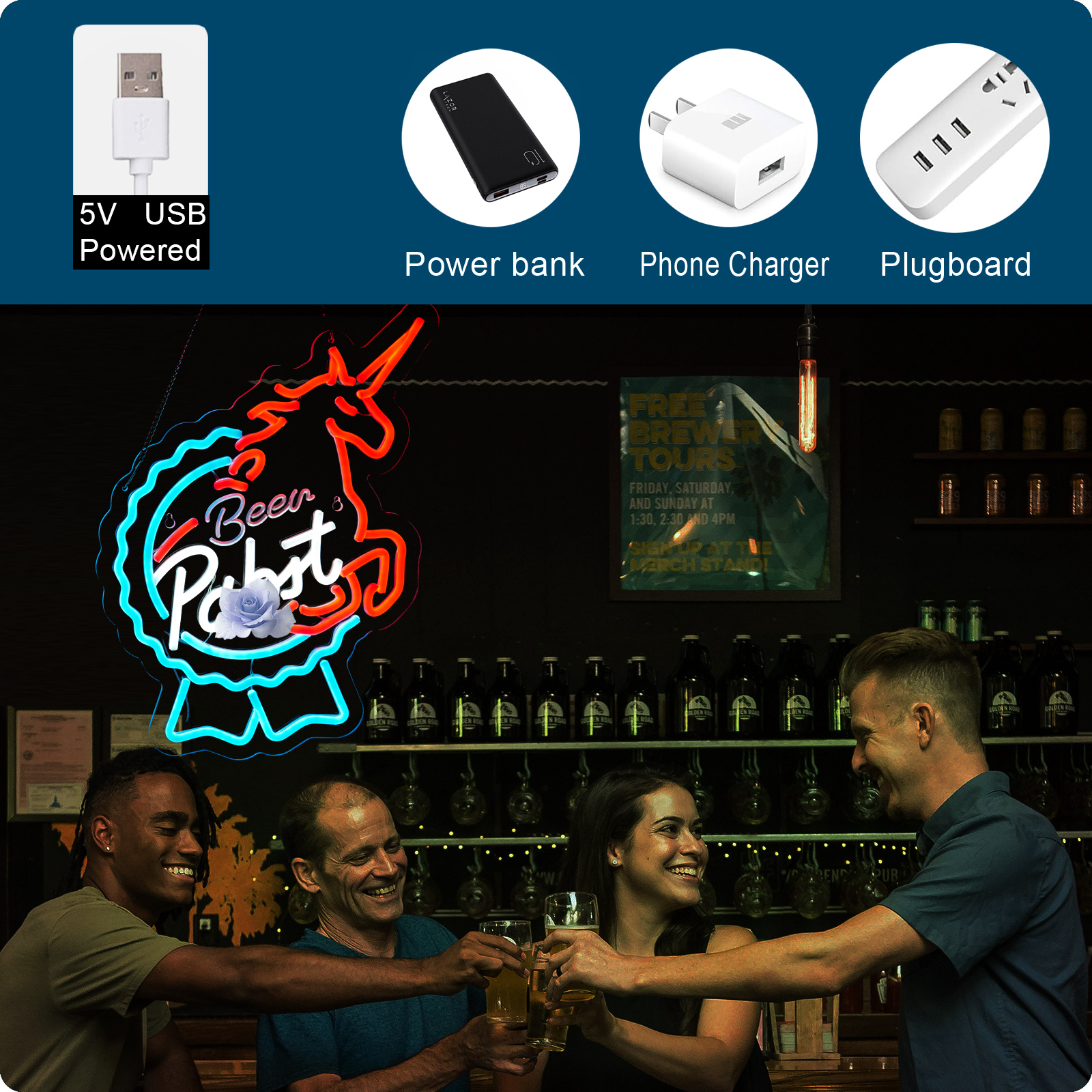 Beer Neon Sign Pabst Neon Light USB Powered Dimmable Man Cave Cafe Bistro Club Party Beer Bar Restaurant Decor