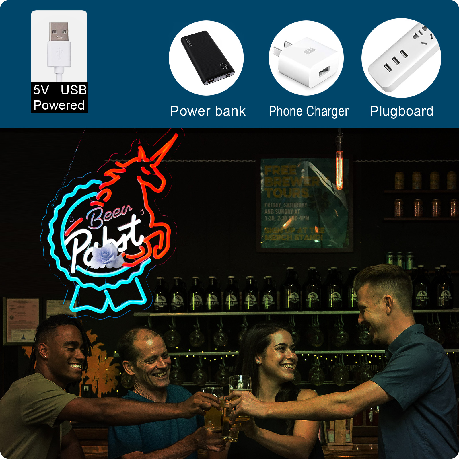 Beer Neon Sign Pabst Neon Light USB Powered Dimmable Man Cave Cafe Bistro Club Party Beer Bar Restaurant Decor