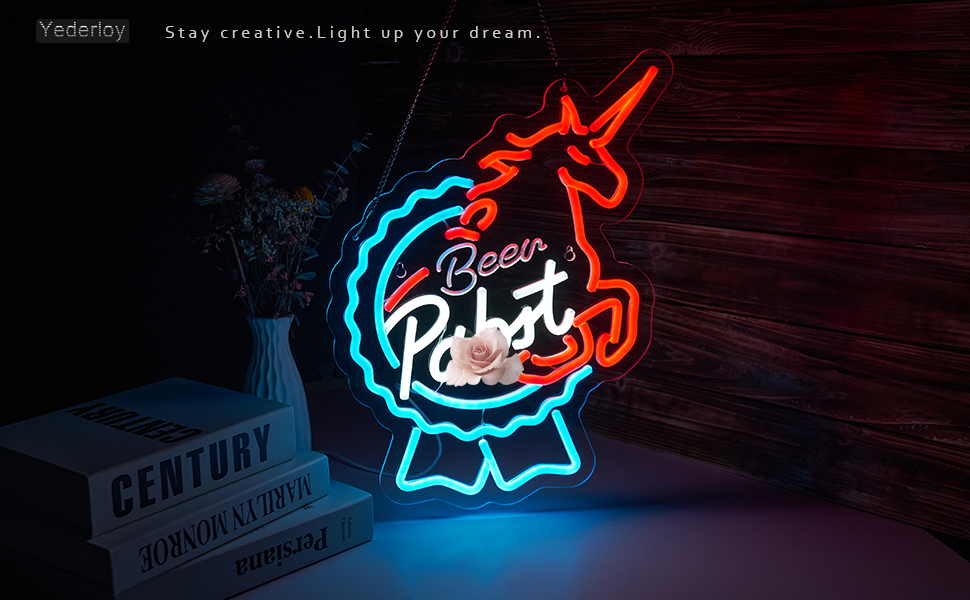Beer Neon Sign Pabst Neon Light USB Powered Dimmable Man Cave Cafe Bistro Club Party Beer Bar Restaurant Decor