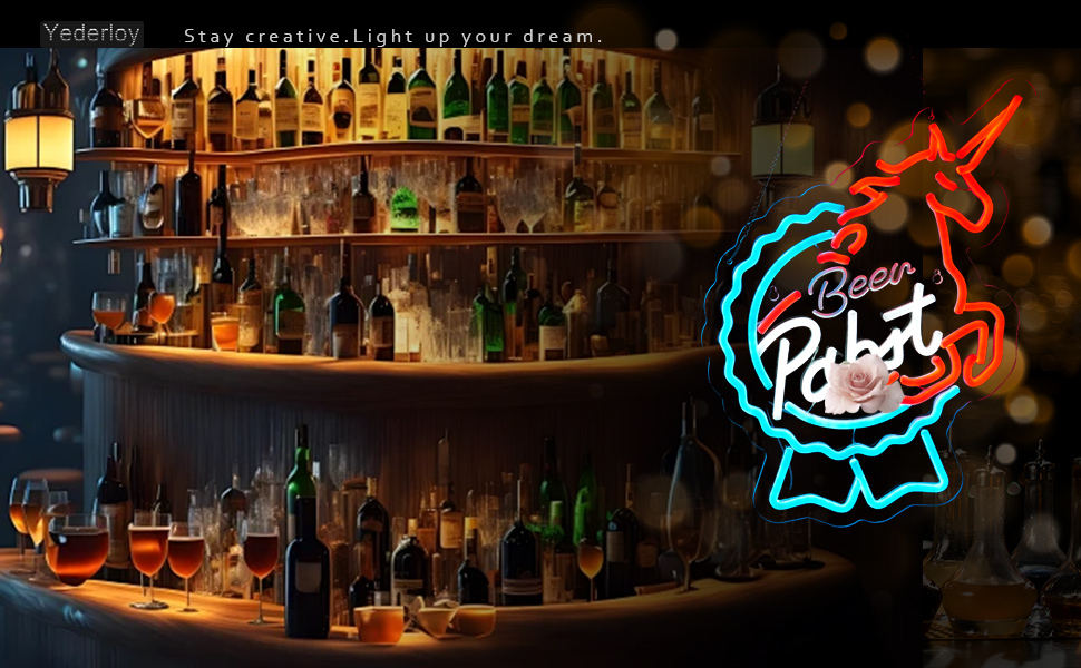 Beer Neon Sign Pabst Neon Light USB Powered Dimmable Man Cave Cafe Bistro Club Party Beer Bar Restaurant Decor