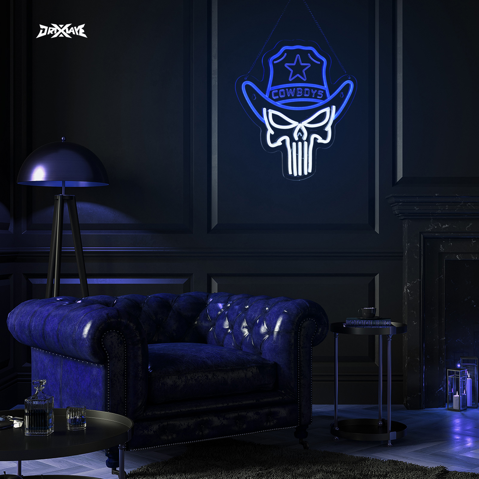 Cowboy neon sign Skull LED Sign Punisher Neon Light for wall decor Skeleton Neon Light Teen Room Decor Hip Hop Party Signs for Bedroom Man Cave Bar Store Home Party Gifts Art Decor(Blue + White Skull)