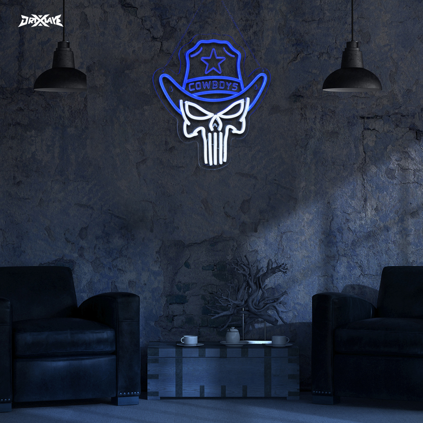 Cowboy neon sign Skull LED Sign Punisher Neon Light for wall decor Skeleton Neon Light Teen Room Decor Hip Hop Party Signs for Bedroom Man Cave Bar Store Home Party Gifts Art Decor(Blue + White Skull)