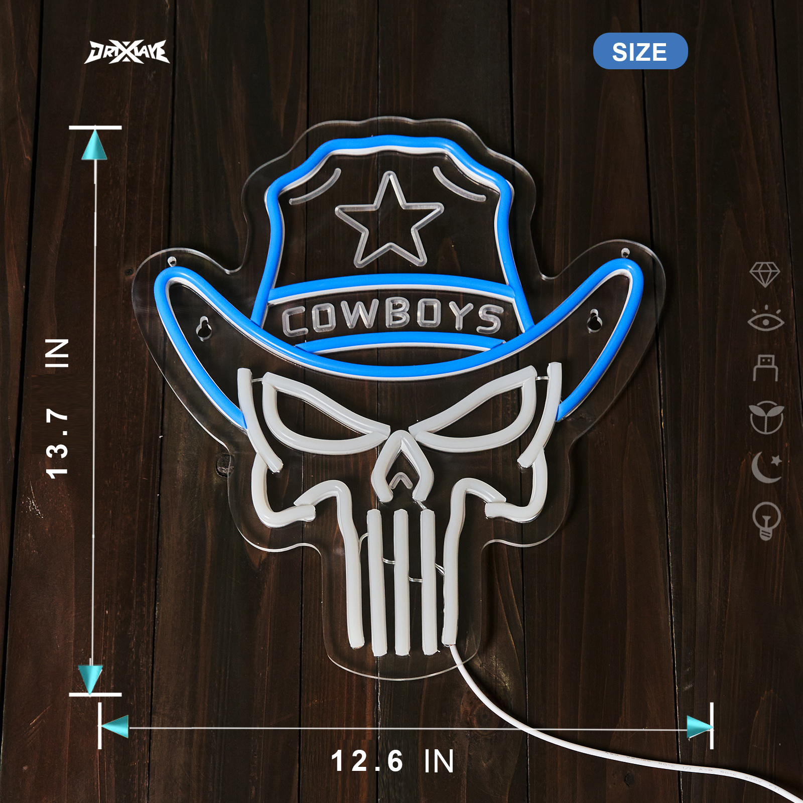 Cowboy neon sign Skull LED Sign Punisher Neon Light for wall decor Skeleton Neon Light Teen Room Decor Hip Hop Party Signs for Bedroom Man Cave Bar Store Home Party Gifts Art Decor(Blue + White Skull)