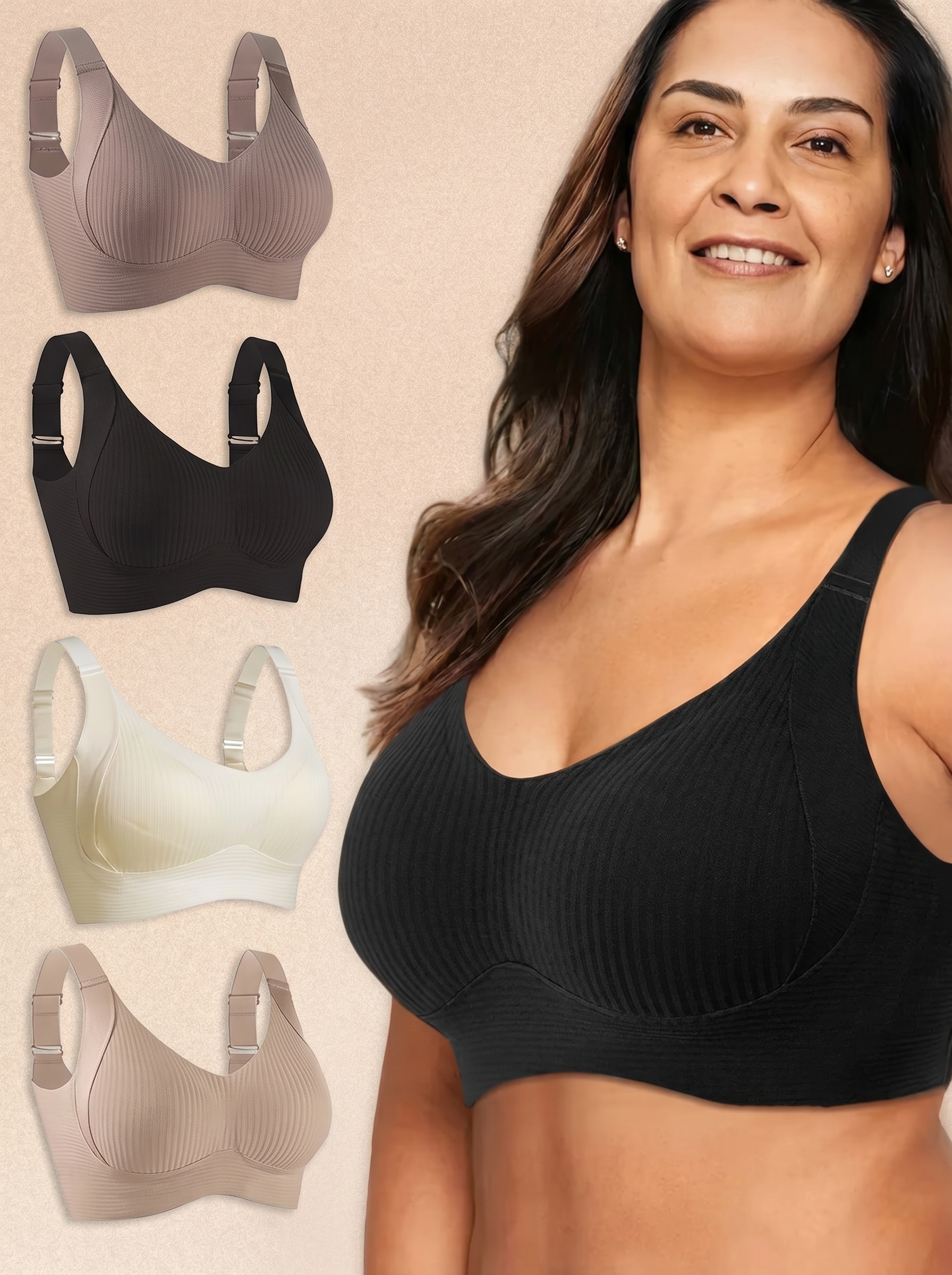 🔥Mother's Day Sale：Buy 1 Get 2 Free🔥Women's Ribbed Push Up Adjustable Wireless Bra