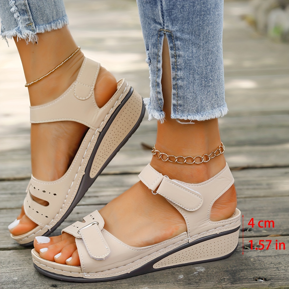 Comfyfleek Hook & Loop Ankle Strap Wedge Sport Sandals