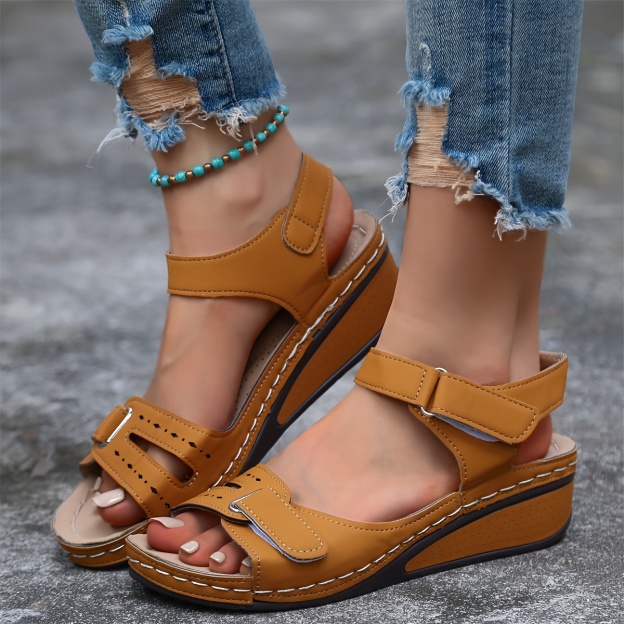 Comfyfleek Hook & Loop Ankle Strap Wedge Sport Sandals