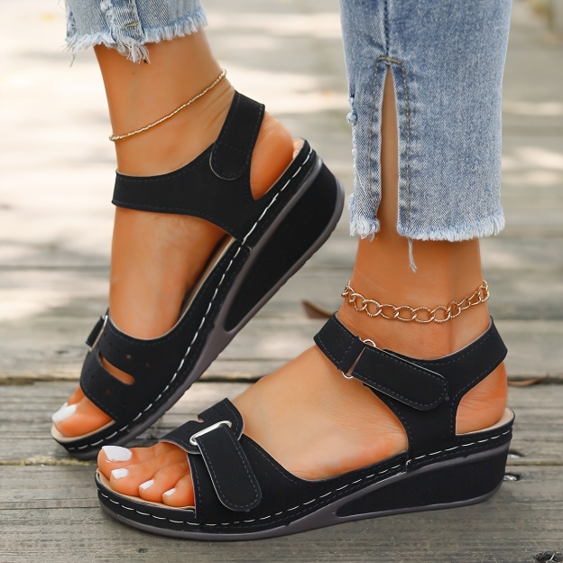 Comfyfleek Hook & Loop Ankle Strap Wedge Sport Sandals